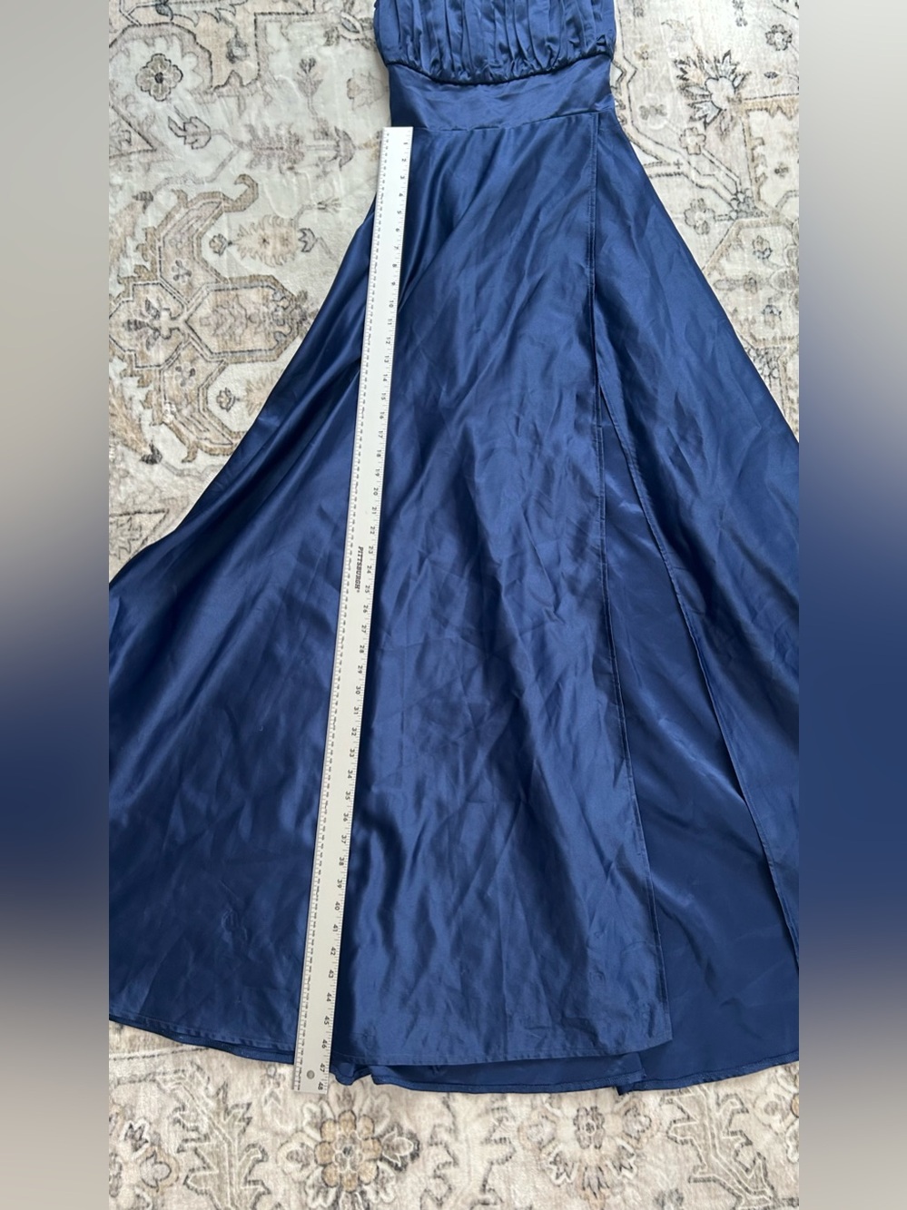 MANIJU Elegant Navy Spaghetti-Strap Maxi Dress with High Side Slit SIZE L - Picture 6 of 8